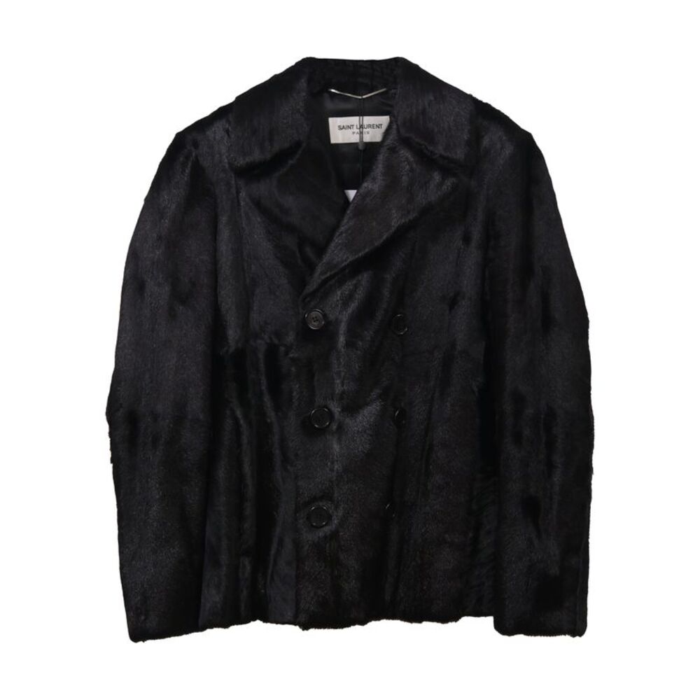 Saint Laurent Double-Breasted Jacket in Black Goat Hide